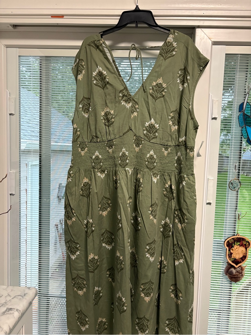 Old Navy Olive Green Floral V-Neck Maxi Dress